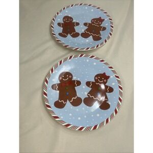 2 Gingerbread Man Girl Cookies Santa Lunch Plate Peppermint Candyland Christmas